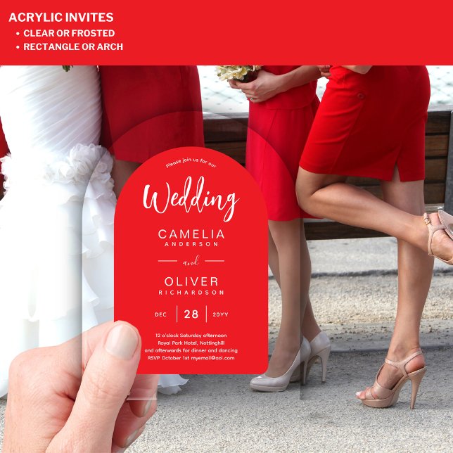 Invitaciones Acrílicas Boda acrílica del Arco Blanco Rojo invita a la mod (Subido por el creador)