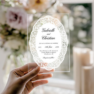 Invitaciones Acrílicas Boda Acrílica Elegante de Encaje Blanco Vintage