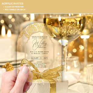Invitaciones Acrílicas Boda ACRÍLICA invita a la elegante fantasía de ORO