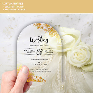 Invitaciones Acrílicas Boda ACRÍLICA Invita a un elegante encaje de oro