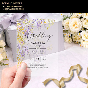Invitaciones Acrílicas Boda ACRÍLICA Invita a Wisteria Floral Púrpura