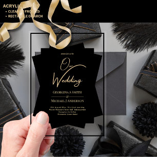 Invitaciones Acrílicas Boda ACRÍLICA invita al ORO NEGRO único moderno