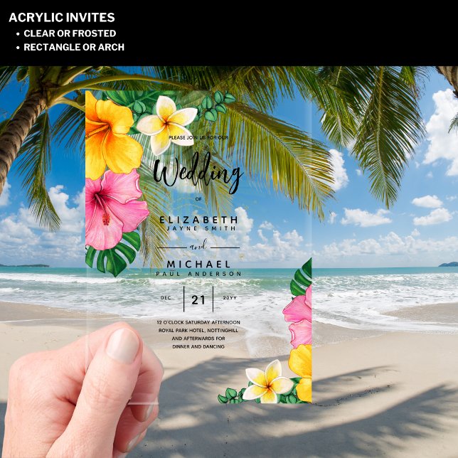 Invitaciones Acrílicas Boda ACRÍLICA Invita Flores Tropicales Playa Luau (Subido por el creador)