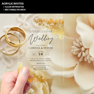 Invitaciones Acrílicas Boda ACRÍLICA Invita Lace de Oro Elegante Transpar