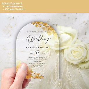 Invitaciones Acrílicas Boda ACRÍLICA Invita Lace de Oro Elegante Transpar