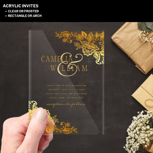 Invitaciones Acrílicas Boda ACRÍLICA Invita Lace Dorado Transparente Mode