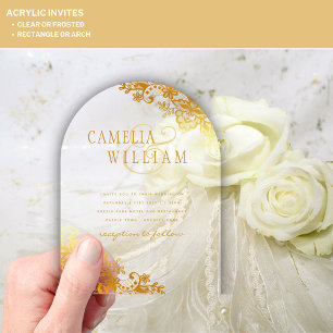 Invitaciones Acrílicas Boda ACRÍLICA Invita Lace Dorado Transparente Mode