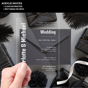 Invitaciones Acrílicas Boda ACRÍLICA Invita TEXTO BLANCO Negrita Moderno