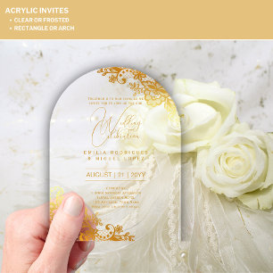Invitaciones Acrílicas Boda ACRÍLICA Invita Texto Elegante de encaje dora