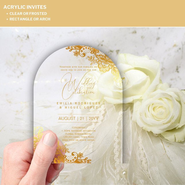 Invitaciones Acrílicas Boda ACRÍLICA Invita Texto Elegante de encaje dora (Subido por el creador)