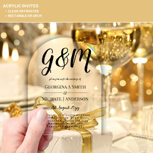 Invitaciones Acrílicas Boda ACRÍLICA Invita TEXTO NEGRO Iniciales Negrita