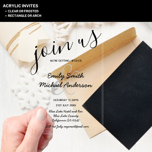 Invitaciones Acrílicas Boda ACRÍLICA Invita TEXTO NEGRO Iniciales Negrita