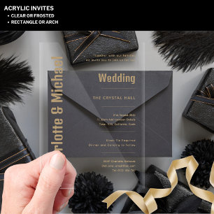 Invitaciones Acrílicas Boda ACRÍLICA Invita TEXTO ORO Negrita Moderno