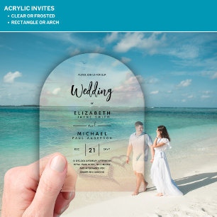 Invitaciones Acrílicas Boda ACRÍLICA Invitan a la Playa Tropical Océano a