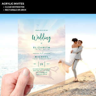 Invitaciones Acrílicas Boda ACRÍLICA Invitan a la Playa Tropical Océano a
