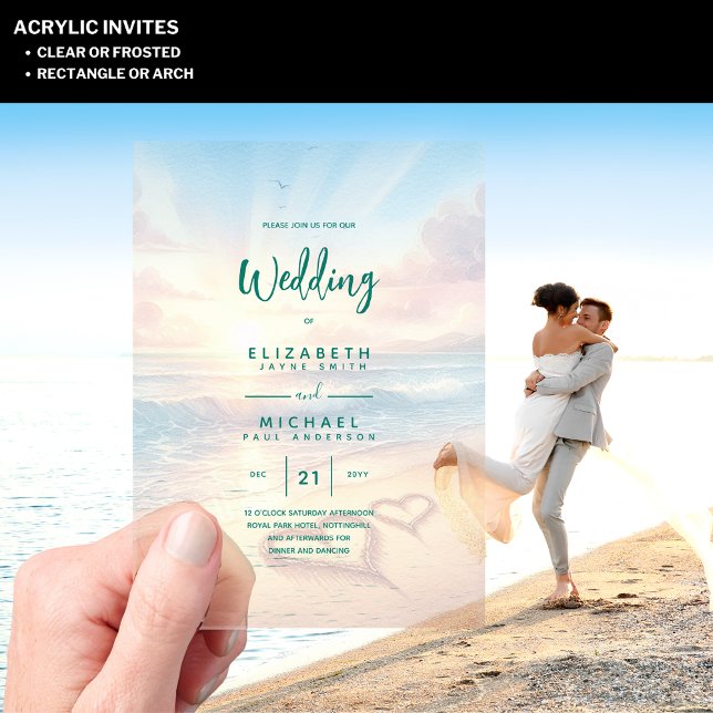 Invitaciones Acrílicas Boda ACRÍLICA Invitan a la Playa Tropical Océano a (Subido por el creador)