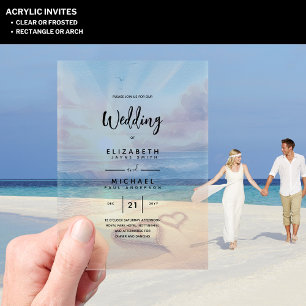 Invitaciones Acrílicas Boda ACRÍLICA Invitan a la Playa Tropical Océano a