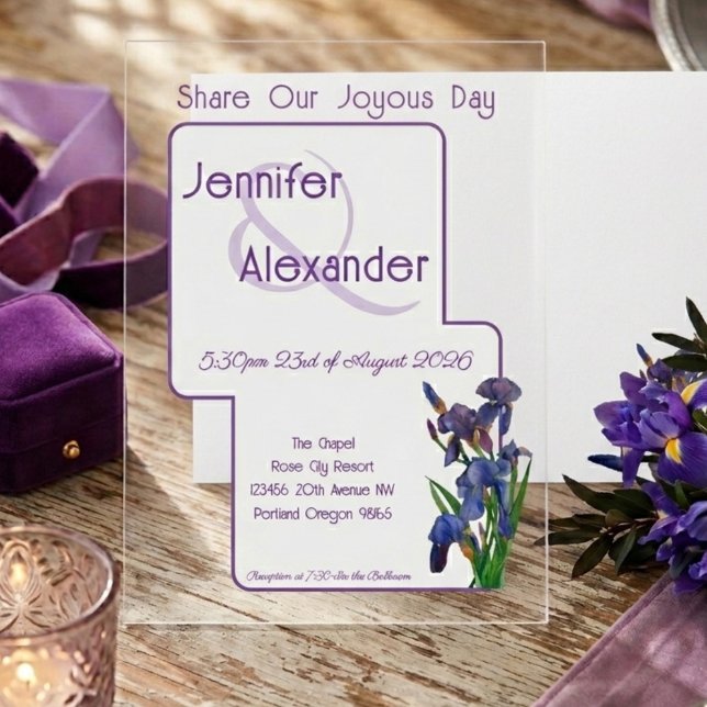 Invitaciones Acrílicas Boda Acrílica Morada Iris Acuarela con Estilo (Subido por el creador)