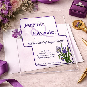 Invitaciones Acrílicas Boda Acrílica Morada Iris Acuarela con Estilo
