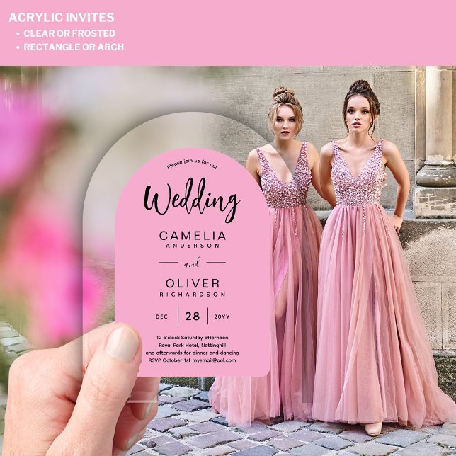 Invitaciones Acrílicas Boda acrílica rosada invita al texto negro moderno (Subido por el creador)