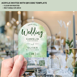 Invitaciones Acrílicas BODA ACRÍLICO Artsy Green QR Code RSVP sitio web