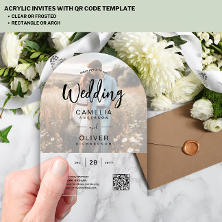 Invitaciones Acrílicas Boda ACRÍLICO DE FOTO Código QR RSVP SOBRELACIÓN