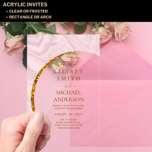Invitaciones Acrílicas BODA acrílico del PRESUPUESTO Moda dorada rosada R