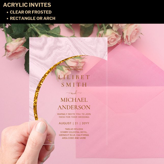 Invitaciones Acrílicas BODA acrílico del PRESUPUESTO Moda dorada rosada R (Subido por el creador)
