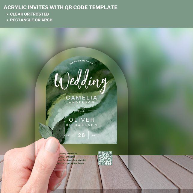 Invitaciones Acrílicas BODA ACRÍLICO Naturaleza Verde Código QR Página we (Subido por el creador)