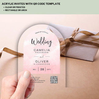 Invitaciones Acrílicas BODA ACRÍLICO Ombre rosa Gris Gris QR Código RSVP