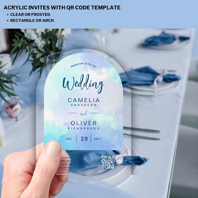 Invitaciones Acrílicas BODA ACRÍLICO Playa Sjy AZUL Verde Código QR RSVP (Subido por el creador)