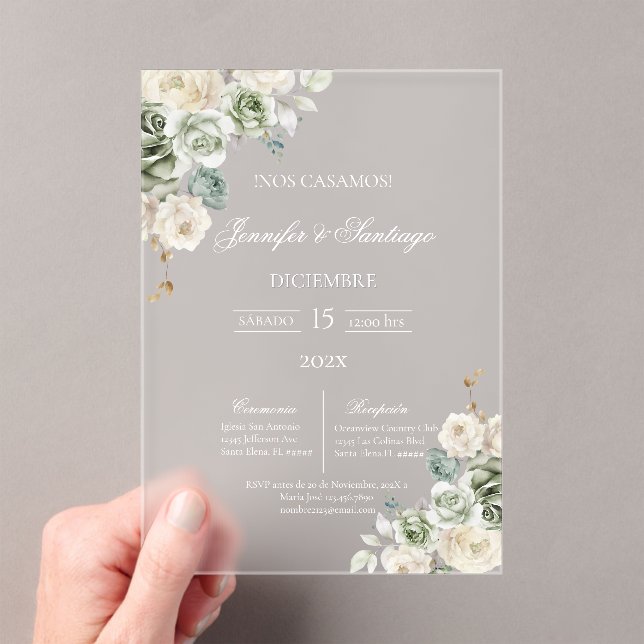 Invitaciones Acrílicas Boda acrílico verde sabio (Insitu (portátil))