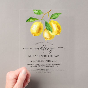 Invitaciones Acrílicas Boda Acuarela de Limón Cítrico