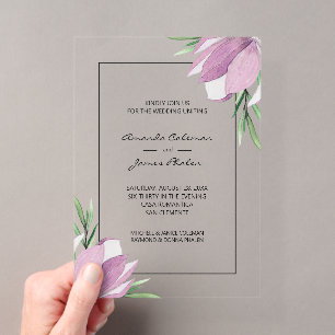 Invitaciones Acrílicas Boda acuarela floral púrpura