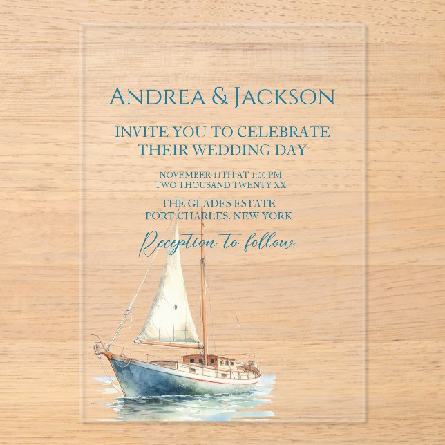 Invitaciones Acrílicas Boda acuático (Anverso)