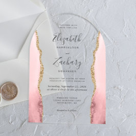 Invitaciones Acrílicas Boda Arco de Agata Rosa Dorado Moderno