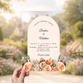 Invitaciones Acrílicas Boda arco de florales marfil rubor melocotón trans