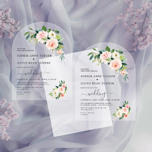 Invitaciones Acrílicas Boda Arco de Flores Blancas y Rosadas Acuarela Mod