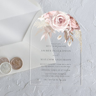 Invitaciones Acrílicas Boda Arco de Rosa Boho Rubor