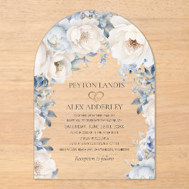 Invitaciones Acrílicas Boda Arco Floral Blanco Crema Azul Polvoriento Dor