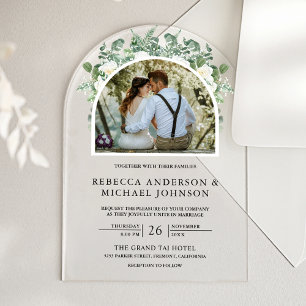 Invitaciones Acrílicas Boda Arco Floral Marfil Verde