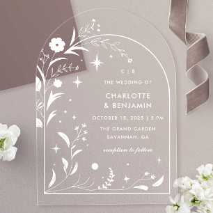 Invitaciones Acrílicas Boda Arco Nocturno Floral Blanco