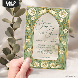 Invitaciones Acrílicas Boda Art Nouveau de Arte Floral de Vidrio Emplomad
