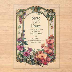 Invitaciones Acrílicas Boda Art Nouveau de estilo clásico