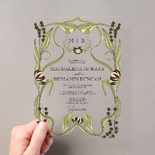 Invitaciones Acrílicas Boda Art Nouveau Floral Marrón Espresso Vintage