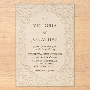 Invitaciones Acrílicas Boda Art Nouveau Vintage de Marfil