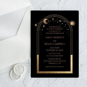 Invitaciones Acrílicas Boda Astronomía Sol Luna Dorado Celestial