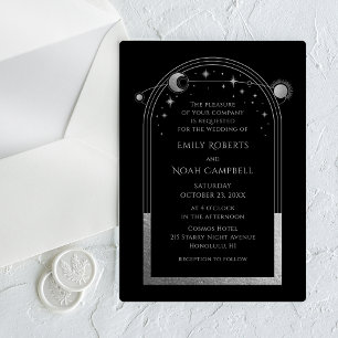 Invitaciones Acrílicas Boda Astronomía Sol Luna Plateada Celestial