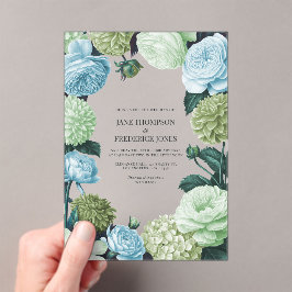 Invitaciones Acrílicas Boda Azul Ártico, Pino Helado y Musgo de Nube