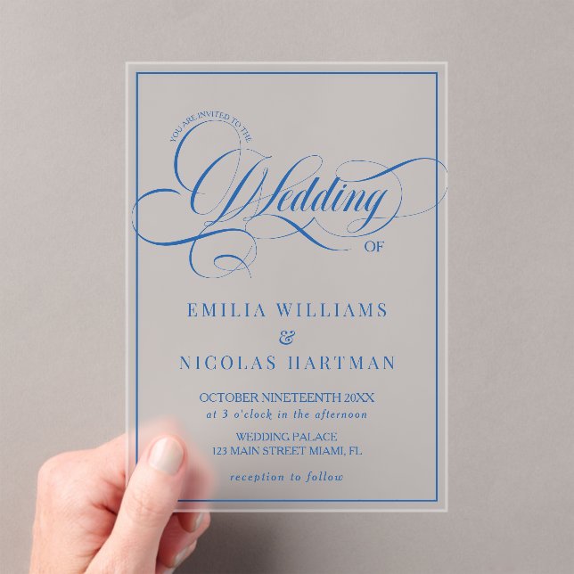 Invitaciones Acrílicas Boda Azul de Lujo (Insitu (portátil))